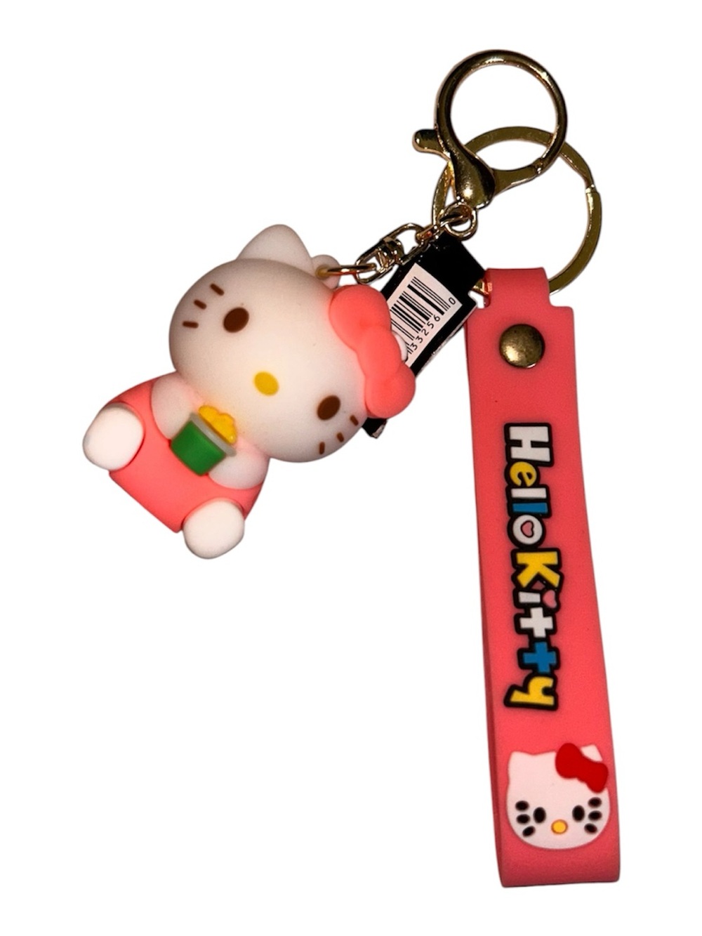 Hello Kitty Pink Silicone Keychain with Bow and Strap